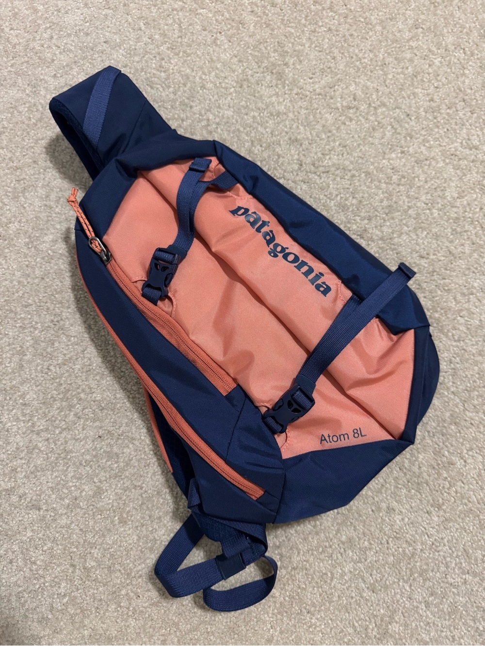 Patagonia Atom 8L Sling Pack Coral Navy Asymmetric Travel Outdoor Hiking